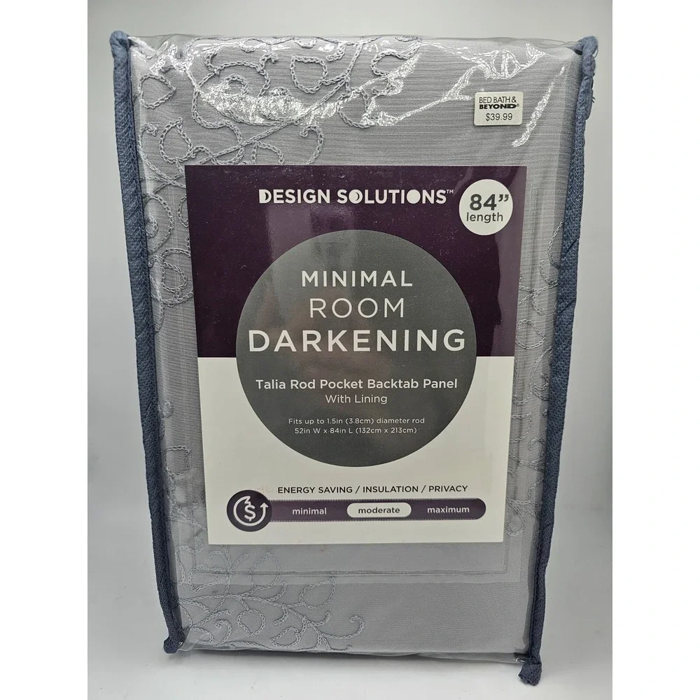 Design Solutions Talia Curtain 4 Panels 52x84 Grey Embroidered Room Darkening